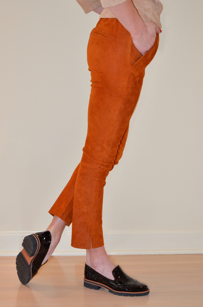 Leather Draw Pant in Rust color